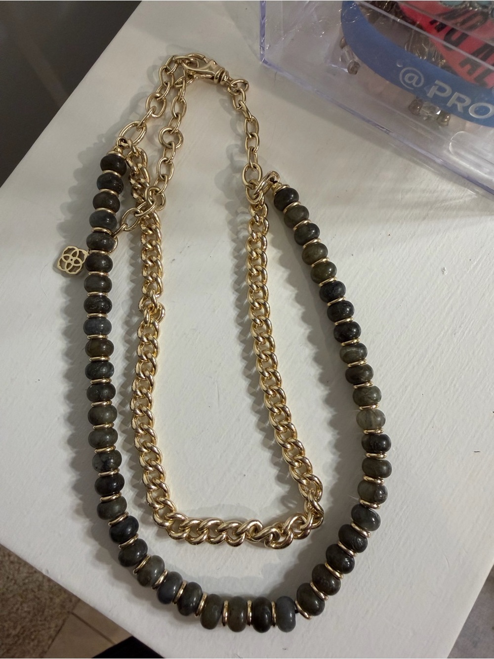 Kendra Scott Gold Chain Necklace with Dark Green Beads